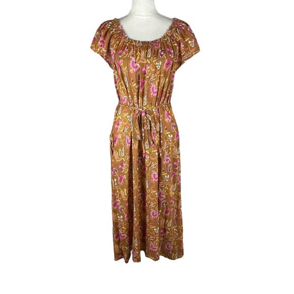 Xirena Poppy Off-The-Shoulder Midi Dress Sunset Floral Belted Pocket Size Medium - Picture 6 of 11